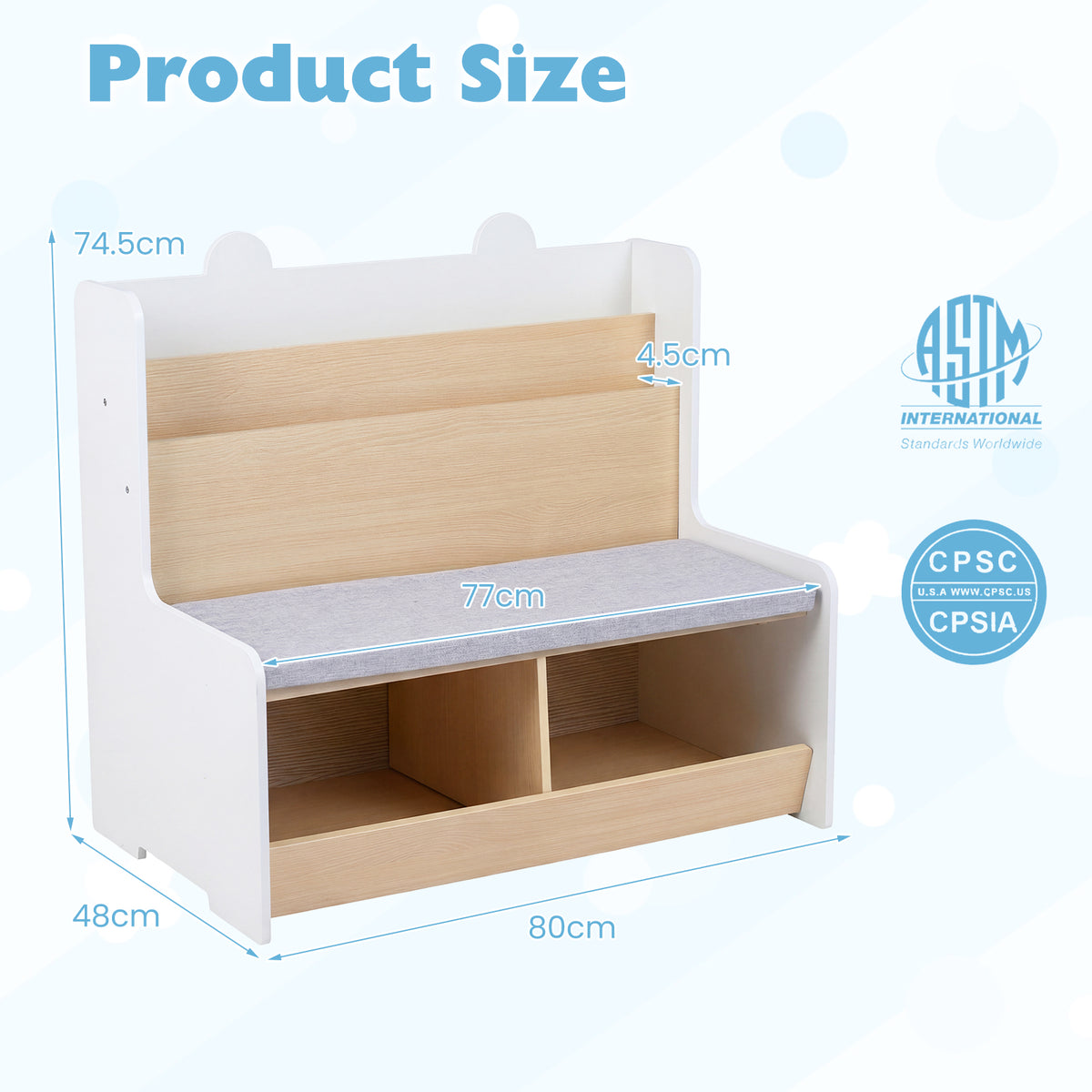 Kids Reading Nook with Bench, Toddler Toy Storage Organizer