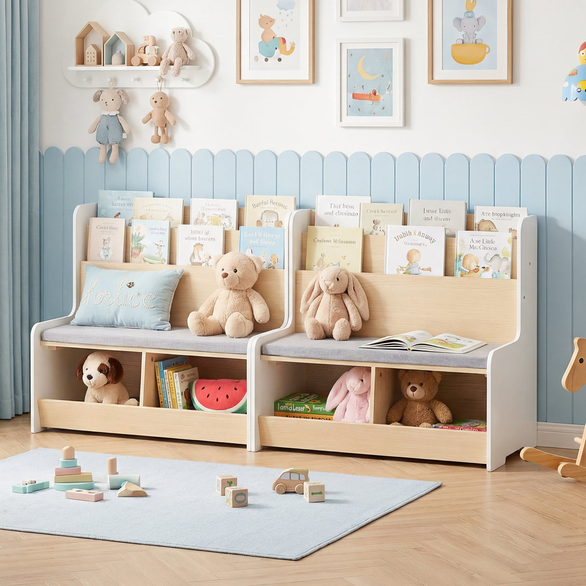 Kids Reading Nook with Bench, Toddler Toy Storage Organizer
