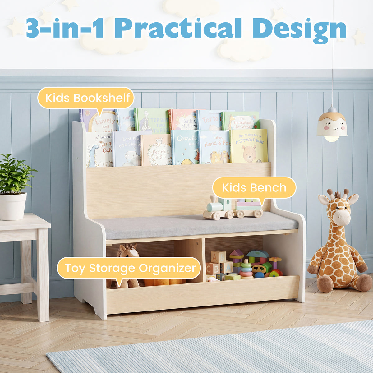 Kids Reading Nook with Bench, Toddler Toy Storage Organizer