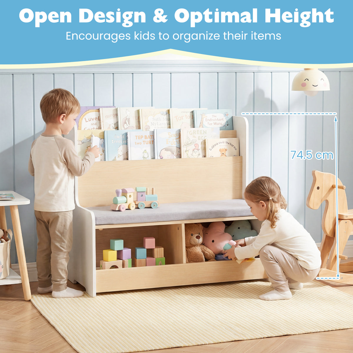 Kids Reading Nook with Bench, Toddler Toy Storage Organizer