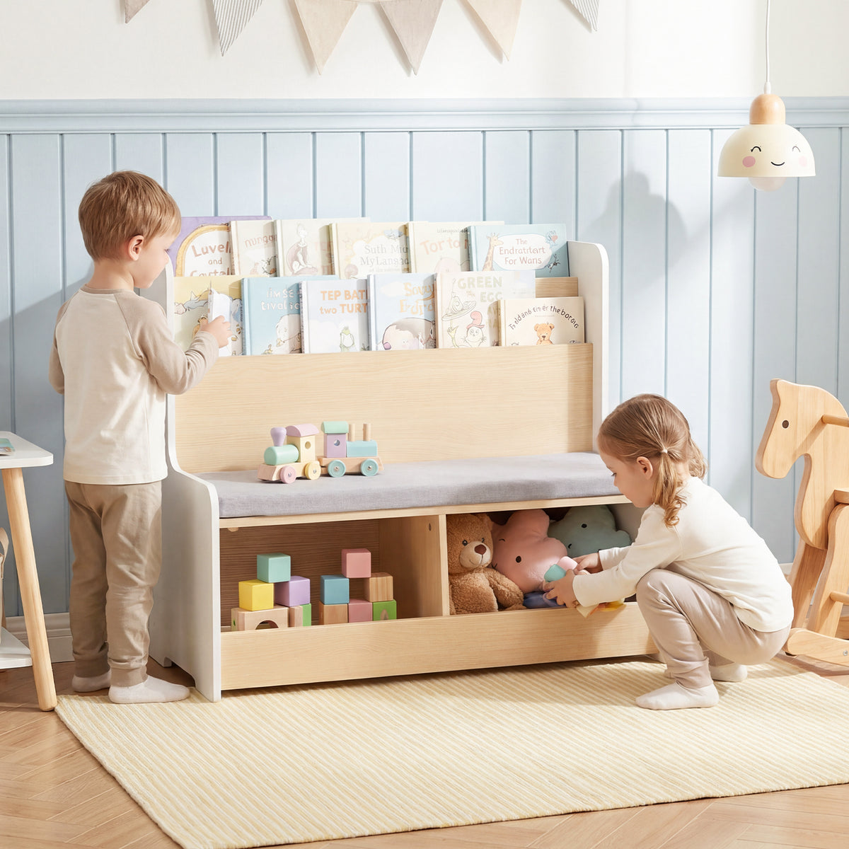 Kids Reading Nook with Bench, Toddler Toy Storage Organizer