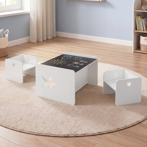 3 Pieces Kids Table and Chair Set with Chalkboard and 2 Chairs