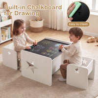 3 Pieces Kids Table and Chair Set with Chalkboard and 2 Chairs