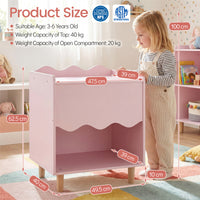 Kids Bedside Table, Toddler Nightstand with Wide Top & Open Compartment, Solid Rubber Wood Legs