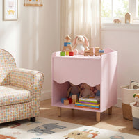 Kids Bedside Table, Toddler Nightstand with Wide Top & Open Compartment, Solid Rubber Wood Legs