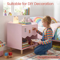 Kids Bedside Table, Toddler Nightstand with Wide Top & Open Compartment, Solid Rubber Wood Legs