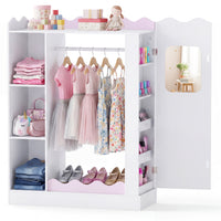 Kids Clothing Rack with Mirror, Children Dress Up Center w/Open Hanging Rack