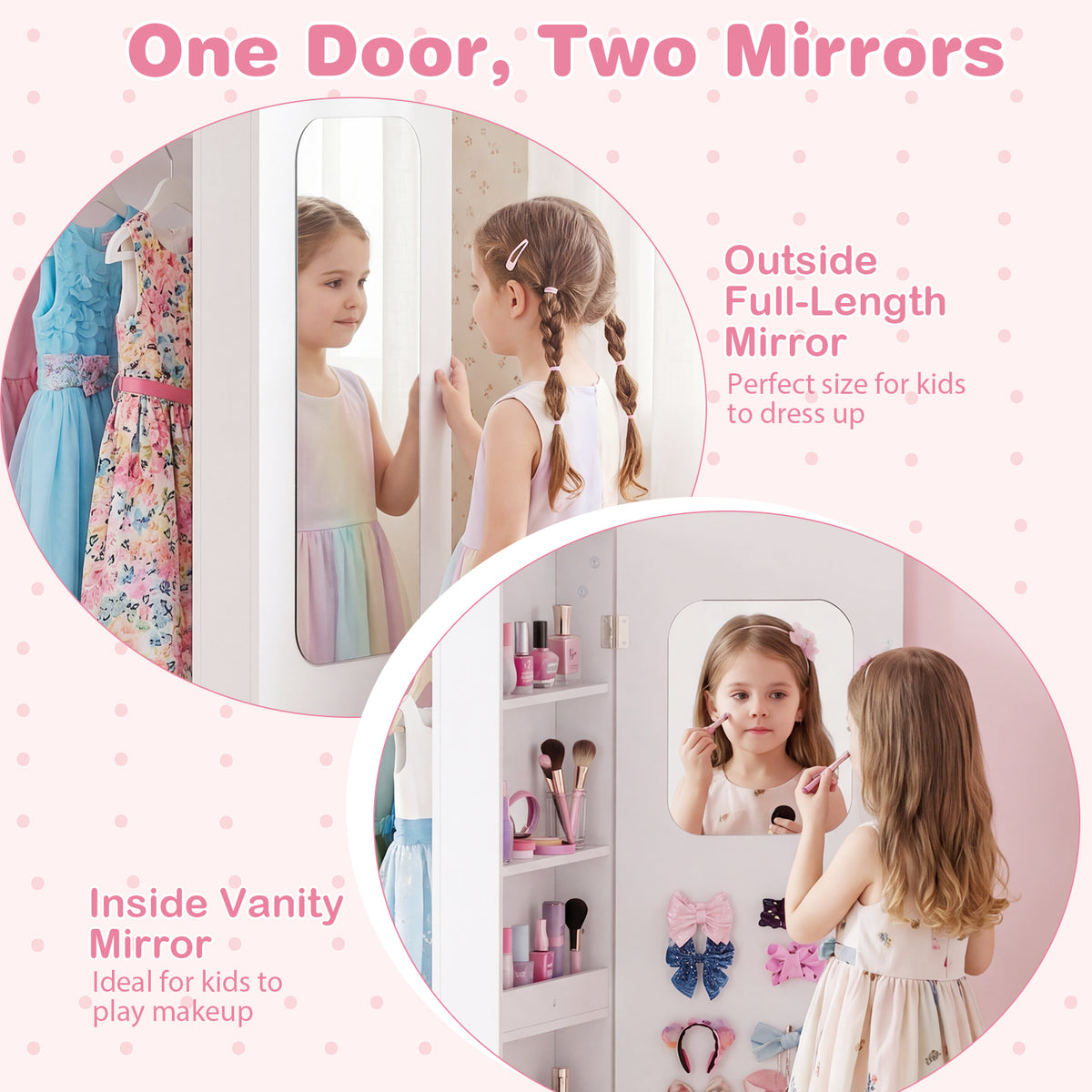 Kids Clothing Rack with Mirror, Children Dress Up Center w/Open Hanging Rack