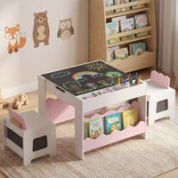 Wooden Kids Table and Chairs Set Multi-purpose Activity Table Set with Tabletop