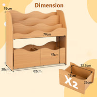 Kids Toy Storage Organizer, Wooden Montessori Bookshelf with 2 Rolling Drawers, Toddler Storage Cabinet