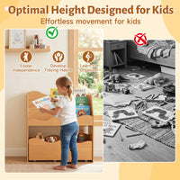 Kids Toy Storage Organizer, Wooden Montessori Bookshelf with 2 Rolling Drawers, Toddler Storage Cabinet