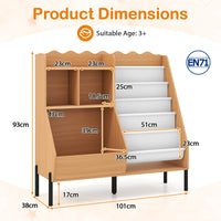 Kids Bookshelf and Toy Storage Organizer with 5 Fabric Pockets and Metal Legs