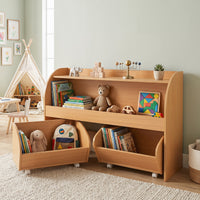 Kids Toy Storage Organizer, Toddler Wooden Montessori Toy Storage Shelf with 2 Rolling Drawers