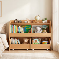 Kids Toy Storage Organizer, Toddler Wooden Montessori Toy Storage Shelf with 2 Rolling Drawers