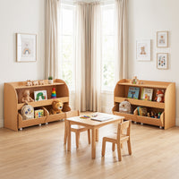Kids Toy Storage Organizer, Toddler Wooden Montessori Toy Storage Shelf with 2 Rolling Drawers