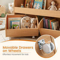 Kids Toy Storage Organizer, Toddler Wooden Montessori Toy Storage Shelf with 2 Rolling Drawers