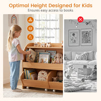 Kids Toy Storage Organizer, Toddler Wooden Montessori Toy Storage Shelf with 2 Rolling Drawers