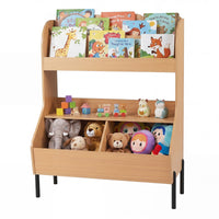 Kids Toy Storage Organizer, Wooden Montessori Bookshelf with 2 Storage Bins and Open Shelf