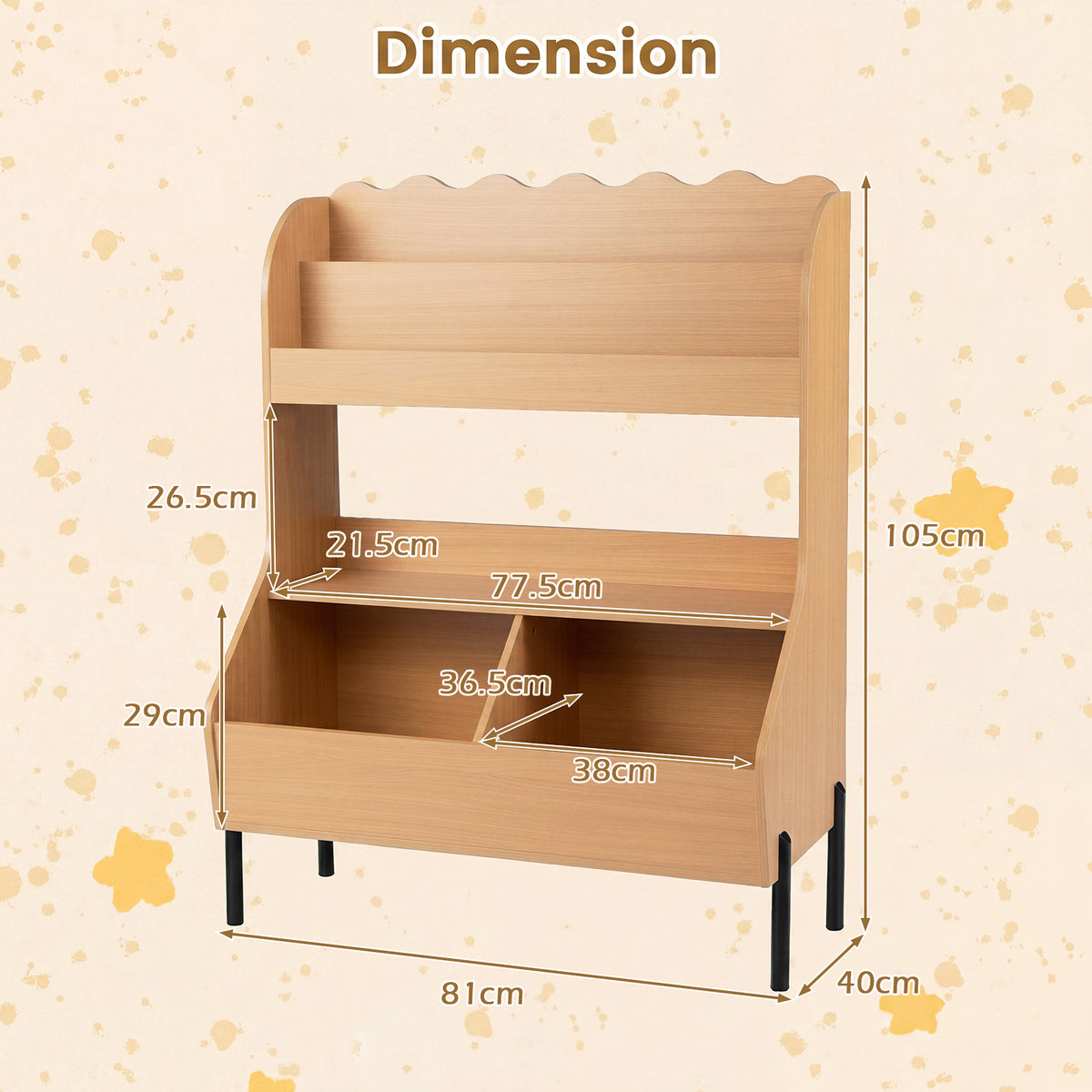 Kids Toy Storage Organizer, Wooden Montessori Bookshelf with 2 Storage Bins and Open Shelf
