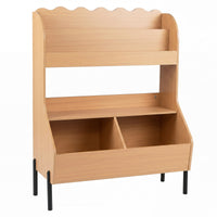 Kids Toy Storage Organizer, Wooden Montessori Bookshelf with 2 Storage Bins and Open Shelf