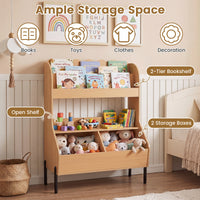 Kids Toy Storage Organizer, Wooden Montessori Bookshelf with 2 Storage Bins and Open Shelf