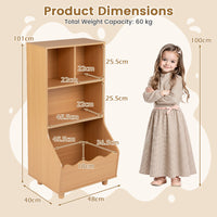 Kids Toy Storage Organizer, 3-Tier Wooden Bookshelf with 2 Anti-Toppling Devices, Top Surface
