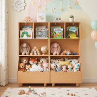 Kids Toy Storage Organizer, 3-Tier Wooden Bookshelf with 2 Anti-Toppling Devices, Top Surface