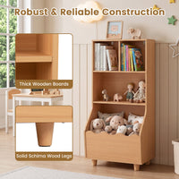 Kids Toy Storage Organizer, 3-Tier Wooden Bookshelf with 2 Anti-Toppling Devices, Top Surface