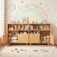 Kids Toy Storage Organizer, Wooden Bookshelf with 2 Anti-Toppling Devices, Top Surface