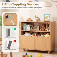 Kids Toy Storage Organizer, Wooden Bookshelf with 2 Anti-Toppling Devices, Top Surface