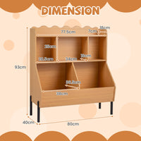 Kids Toy Storage Organizer, Wooden Montessori Bookshelf with 5 Storage Cubes, Toddler Storage Cabinet