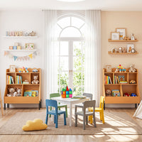 Kids Toy Storage Organizer, Wooden Montessori Bookshelf with 5 Storage Cubes, Toddler Storage Cabinet