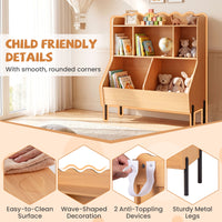 Kids Toy Storage Organizer, Wooden Montessori Bookshelf with 5 Storage Cubes, Toddler Storage Cabinet