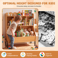 Kids Toy Storage Organizer, Wooden Montessori Bookshelf with 5 Storage Cubes, Toddler Storage Cabinet