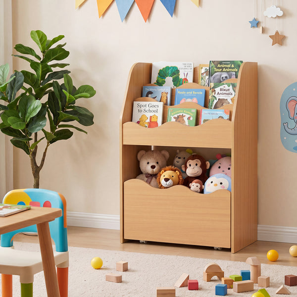 Kids Bookshelf and Toy Storage Organizer, 3-Tier Wooden Kids Book Shelf