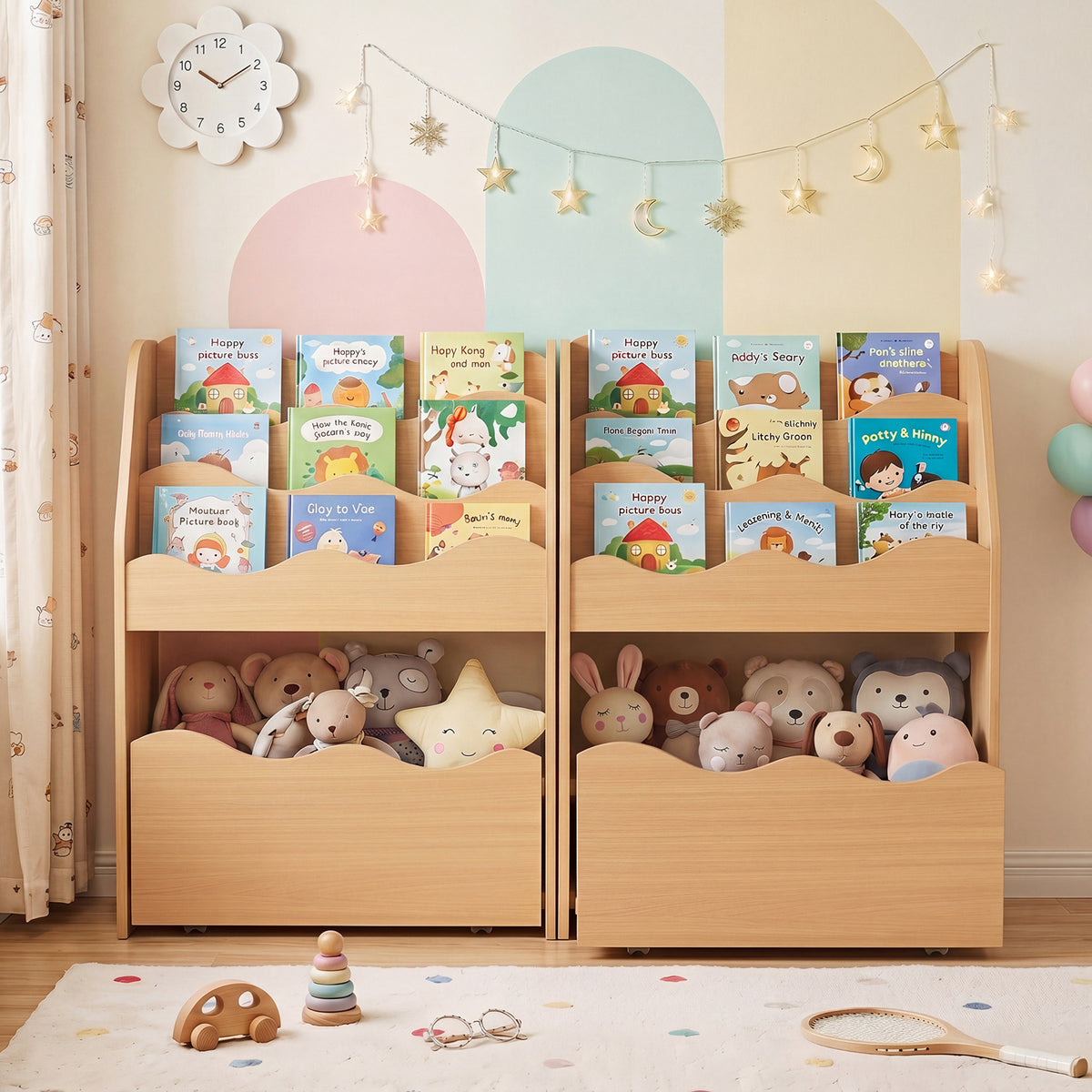 Kids Bookshelf and Toy Storage Organizer, 3-Tier Wooden Kids Book Shelf