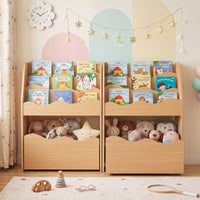 Kids Bookshelf and Toy Storage Organizer, 3-Tier Wooden Kids Book Shelf