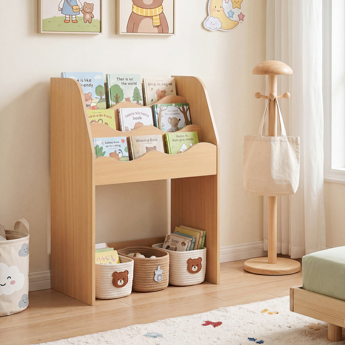 Kids Bookshelf and Toy Storage Organizer, 3-Tier Wooden Kids Book Shelf