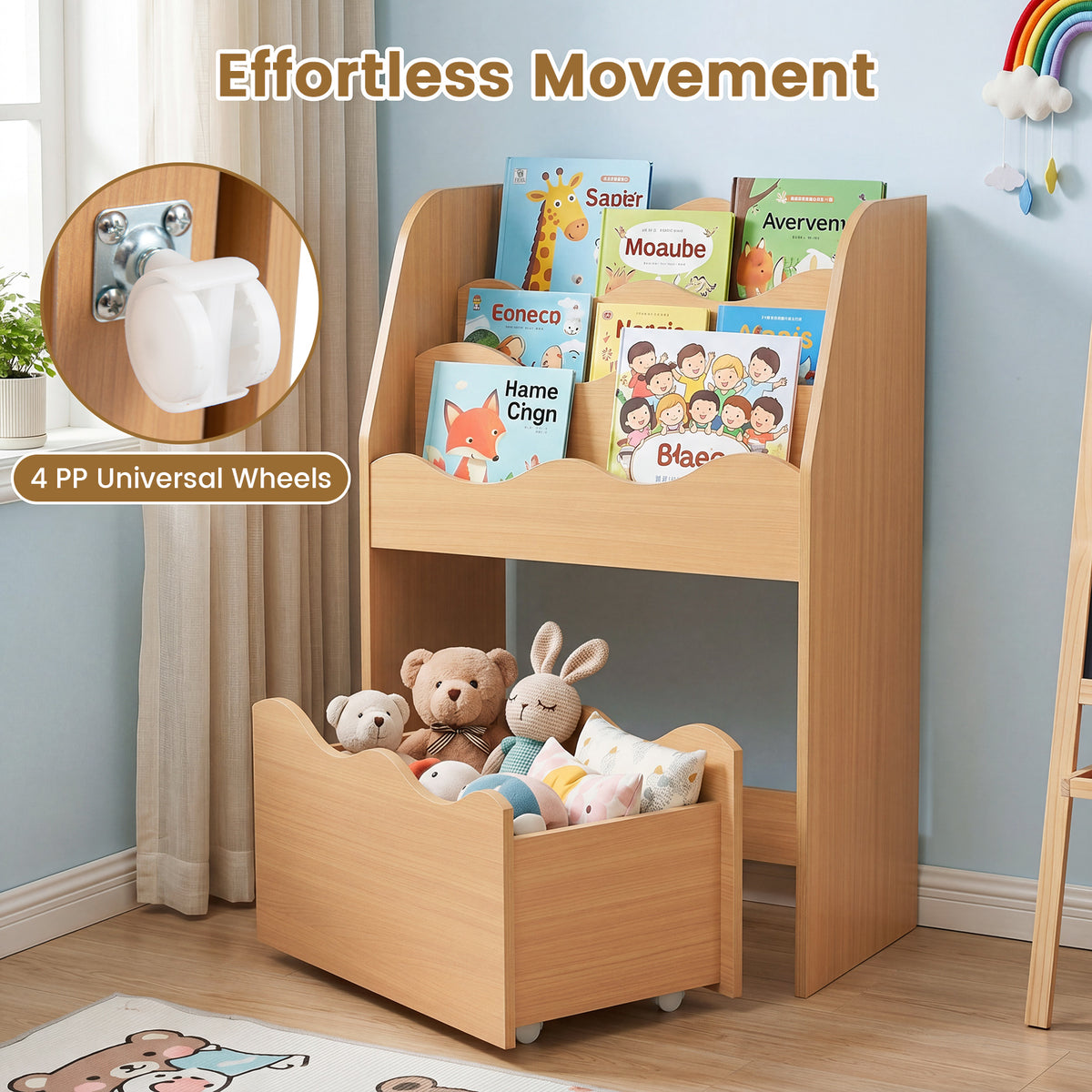 Kids Bookshelf and Toy Storage Organizer, 3-Tier Wooden Kids Book Shelf