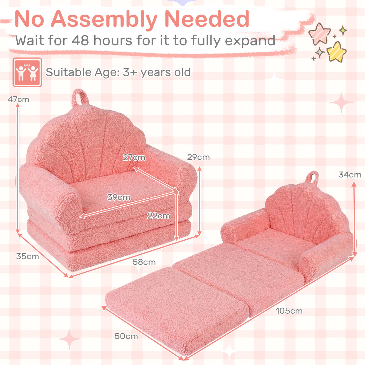 2-in-1 Kids Flip Out Sofa with Soft Fabric Cover for Playroom
