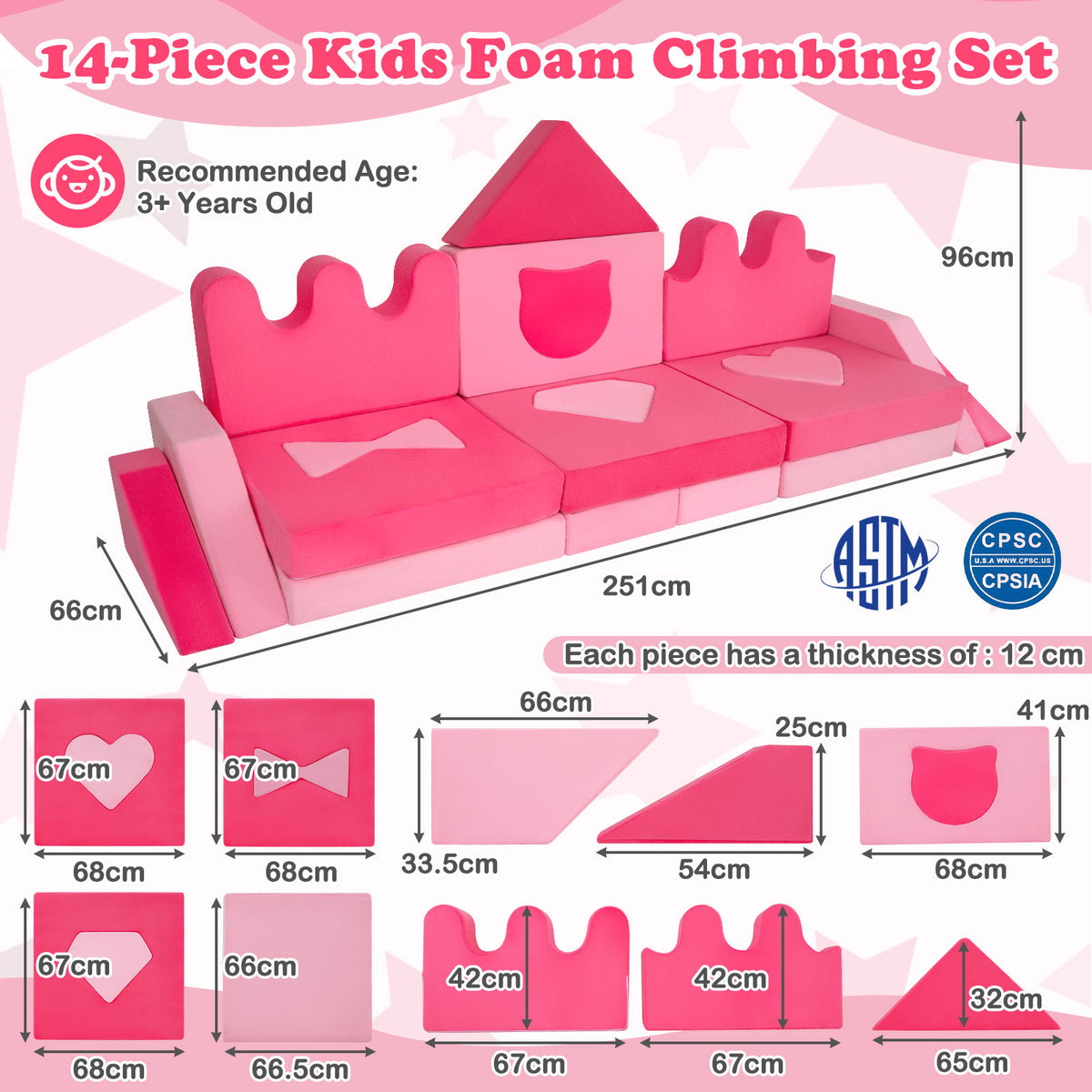 14 Piece Kids Play Couch with High-Density Sponge and Detachable Covers