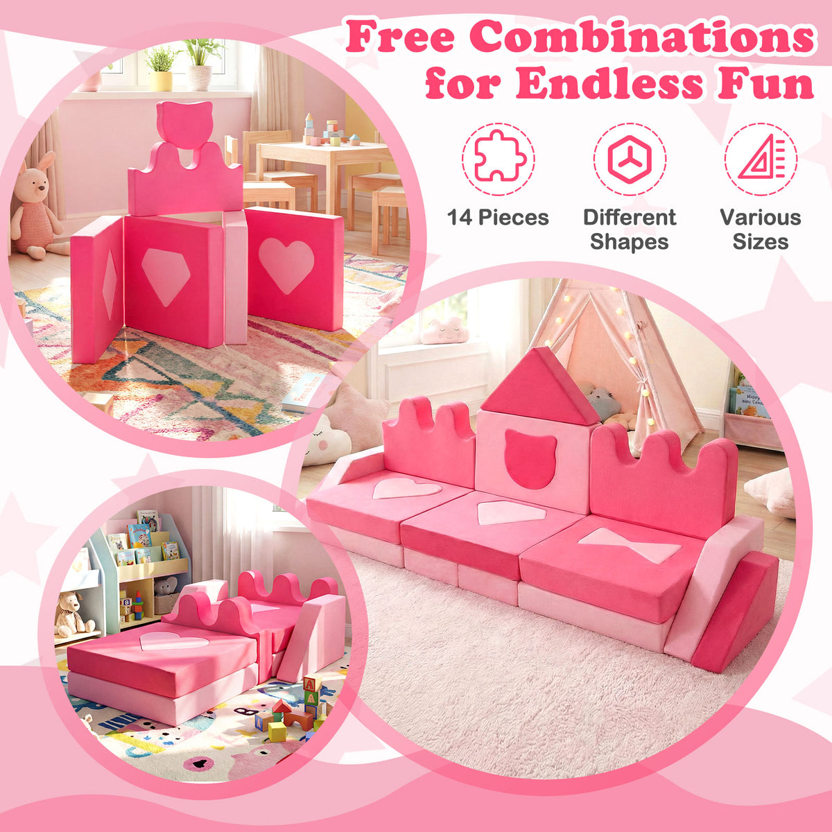 14 Piece Kids Play Couch with High-Density Sponge and Detachable Covers