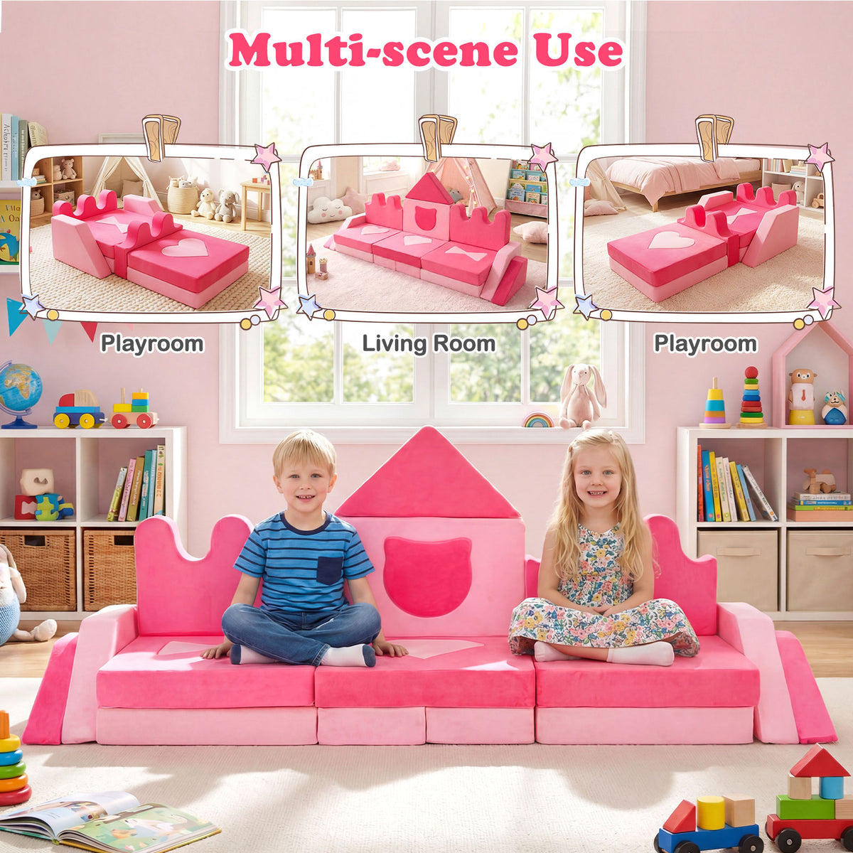 14 Piece Kids Play Couch with High-Density Sponge and Detachable Covers