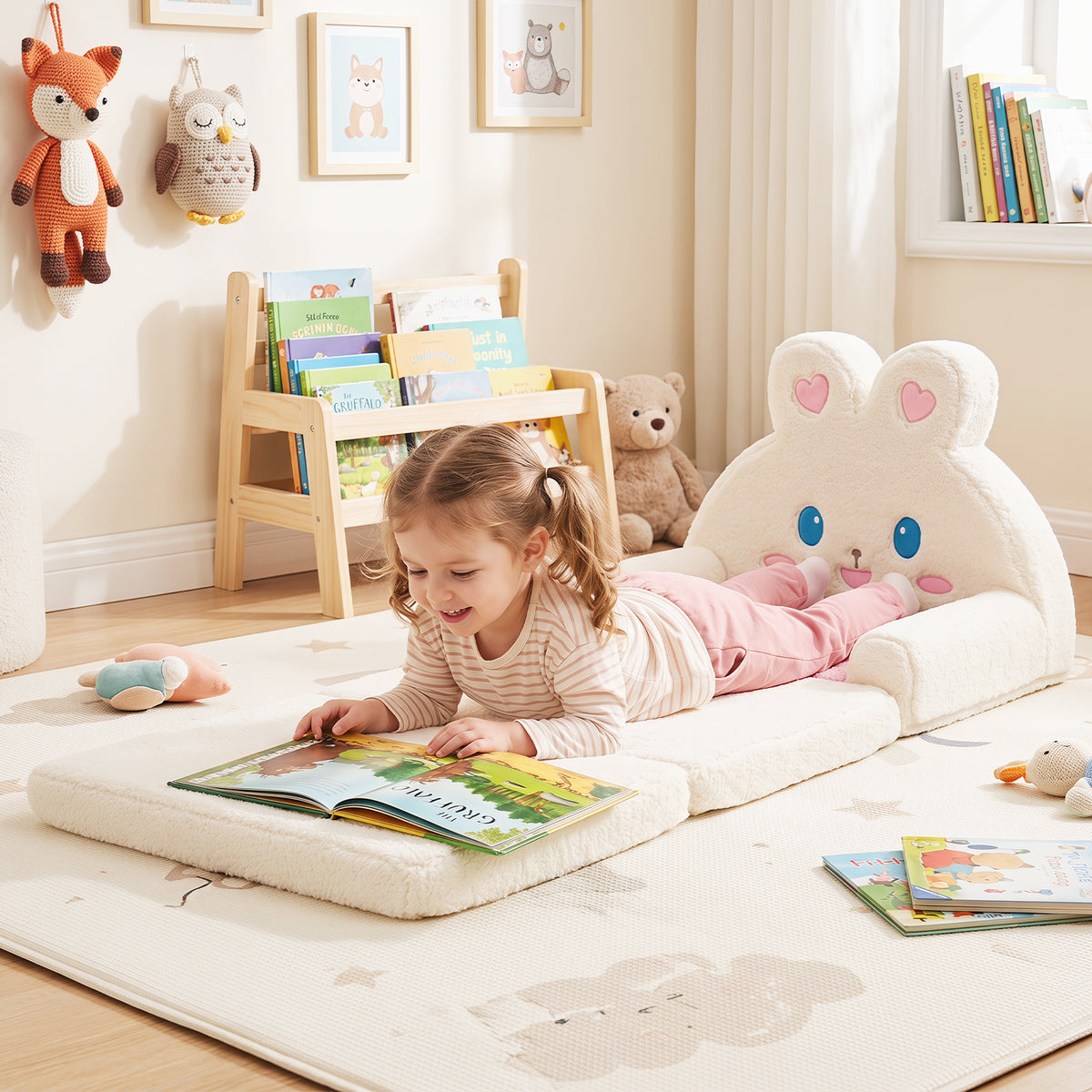 2-in-1 Convertible Kids Sofa to Lounger, Fold Out Toddler Couch