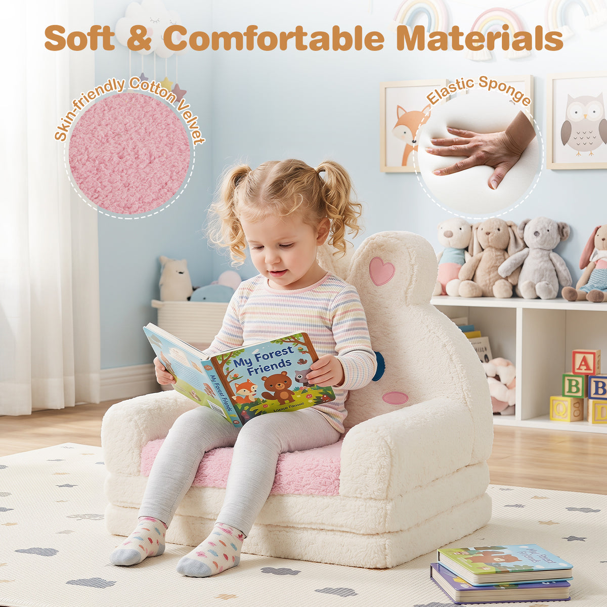 2-in-1 Convertible Kids Sofa to Lounger, Fold Out Toddler Couch