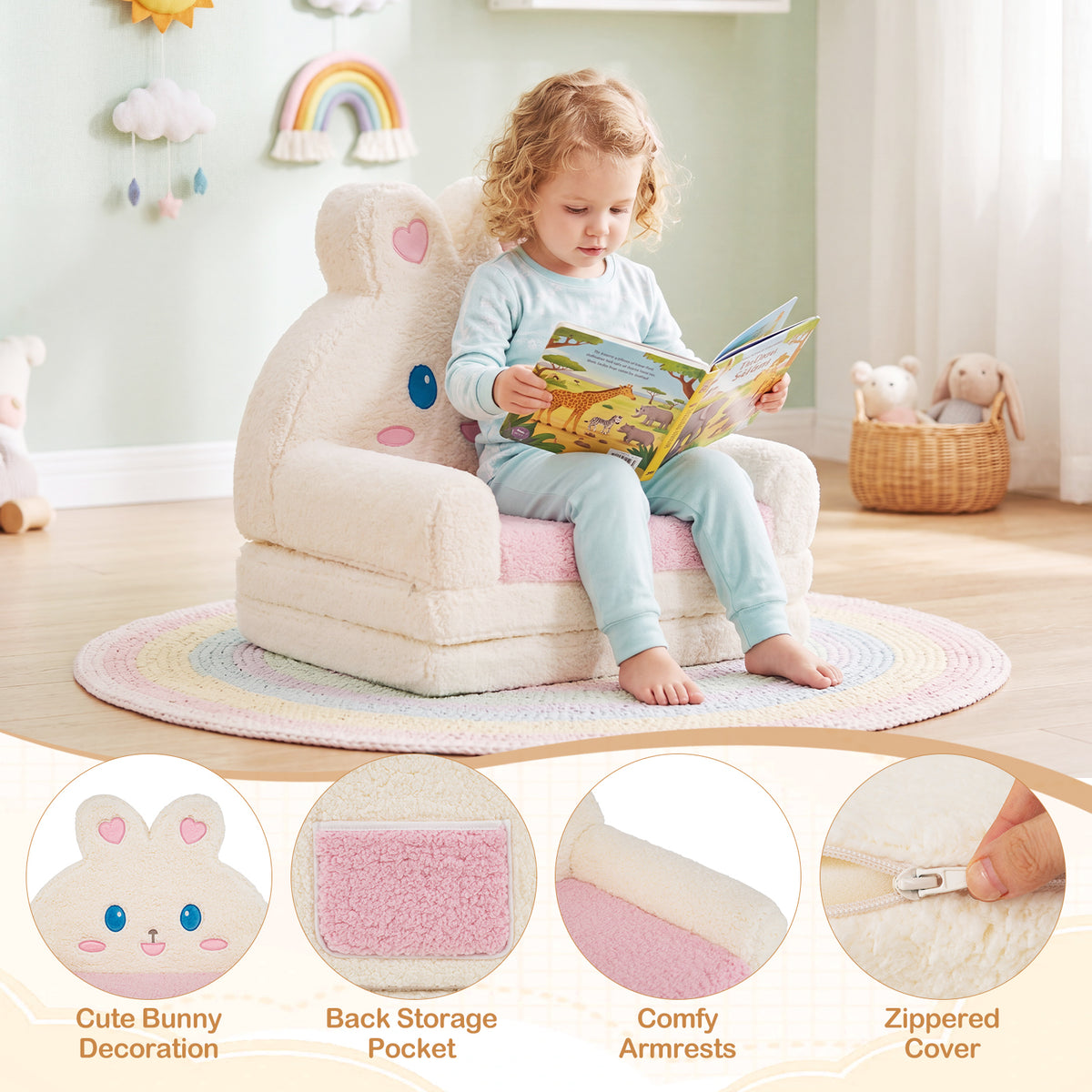 2-in-1 Convertible Kids Sofa to Lounger, Fold Out Toddler Couch