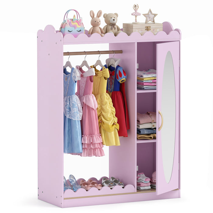 Kids Dress Up Storage Shelf with Full Mirror Hanging Rod and Door Cabinet