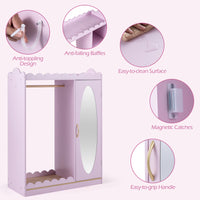 Kids Dress Up Storage Shelf with Full Mirror Hanging Rod and Door Cabinet