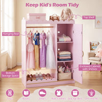 Kids Dress Up Storage Shelf with Full Mirror Hanging Rod and Door Cabinet