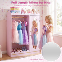 Kids Dress Up Storage Shelf with Full Mirror Hanging Rod and Door Cabinet